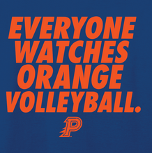 Load image into Gallery viewer, EVERYONE WATCHES ORANGE VOLLEYBALL BLUE HOODIE