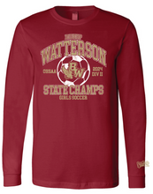 Load image into Gallery viewer, BW GIRLS SOCCER STATE CHAMPS CARDINAL LONG SLEEVE TEE
