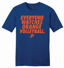 Load image into Gallery viewer, EVERYONE WATCHES ORANGE VOLLEYBALL ROYAL BLUE TEE

