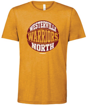 Load image into Gallery viewer, WESTERVILLE NORTH MUSTARD HTR HOOPS TEE
